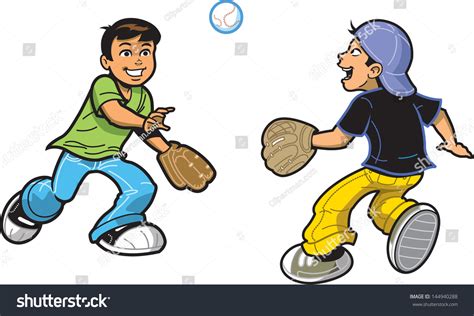 Two Happy Boys Playing Catch Baseball Stock Vector Royalty Free 144940288