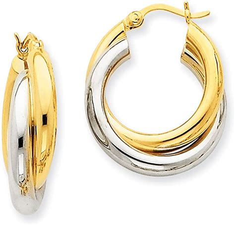 Amazon Com Finejewelers Kt Two Tone Gold Polished Double Tube Hoop Earrings Jewelry