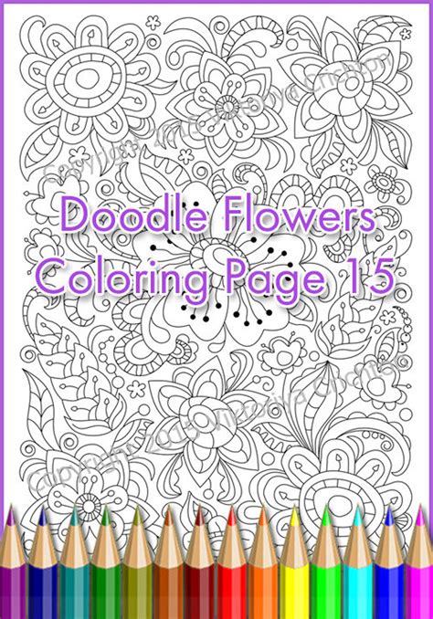 Сoloring Page 15 Doodle Flowers Printable For Adults Zen Etsy