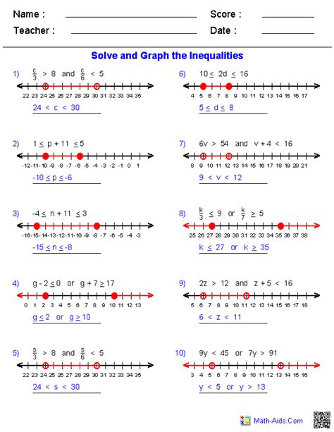 Solving Inequalities And Graphing On A Number Line Worksheet