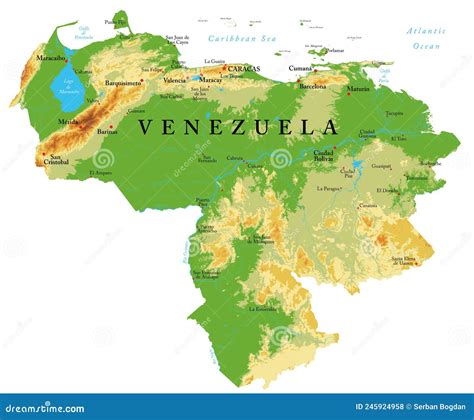 Venezuela Zeer Gedetailleerde Fysieke Kaart Vector Illustratie