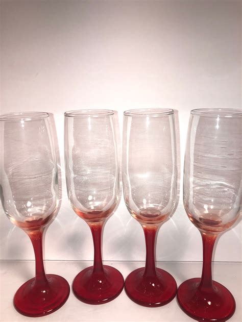 Red Stem Wine Glasses Set Of 4 Etsy