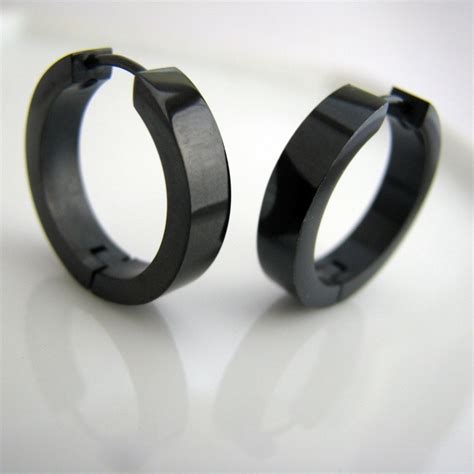 Extra Large Black Hoop Earrings For Men Black Stainless Steel Etsy