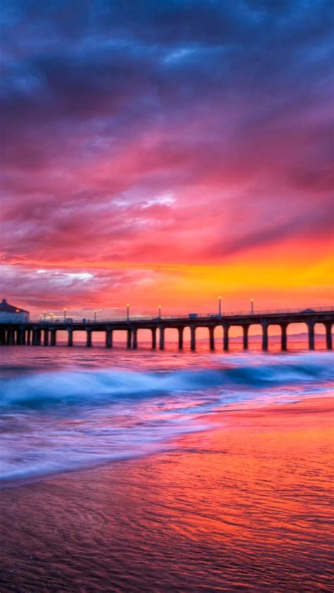 Manhattan Beach Pier At Sunset Wallpaper Backiee