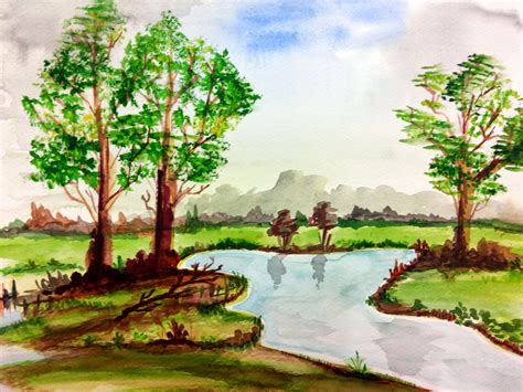Landscape Scenery Illustration Nature View Painting Watercolour