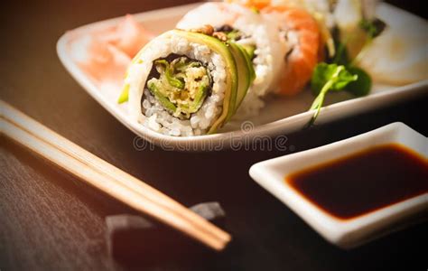 Traditional Sushi Roll Set On Plate Stock Photo Image Of Asia Nigiri