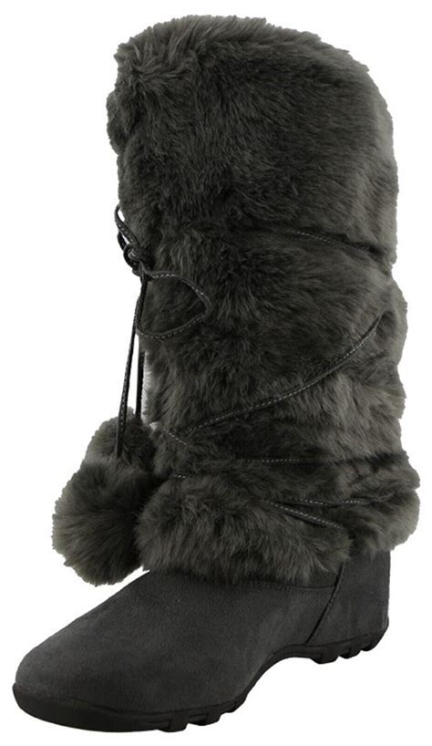 Ezgd Blossom Talia Hi Women Ladies Mukluk Faux Fur Mid Calf Warm Winter Snow Boots Gray Size 6