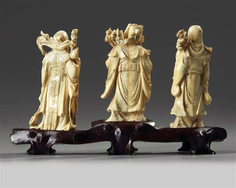 A Chinese Carved Ivory Three Star Gods Group Oaa