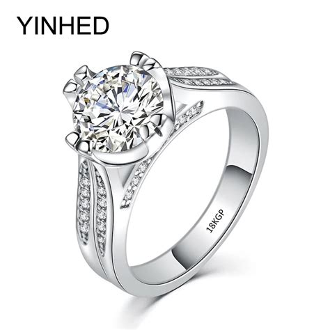 Yinhed Luxury Brand Gold Rings With Stamp 18kgp Jewelry 8mm 2 Carat