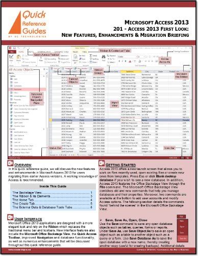 Buy Microsoft Access 2013 First Look Quick Reference Card Cheat Sheet