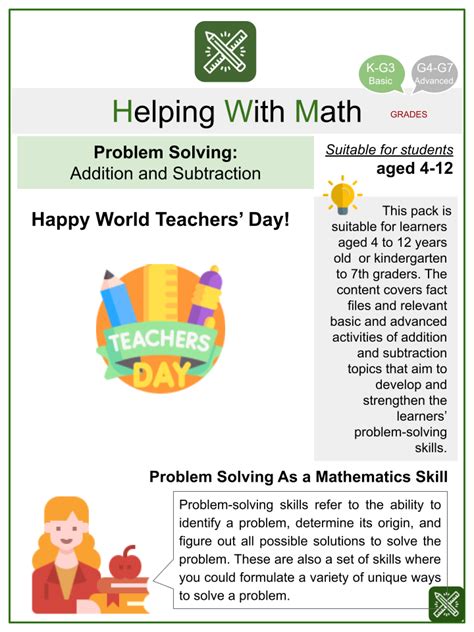 Problem Solving Addition And Subtraction Math Worksheets