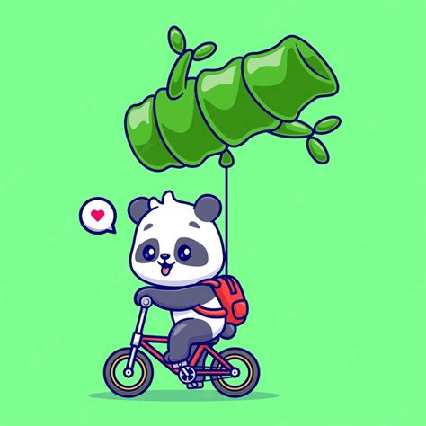 Premium Vector Cute Panda Riding Bicycle With Bamboo Balloon Cartoon