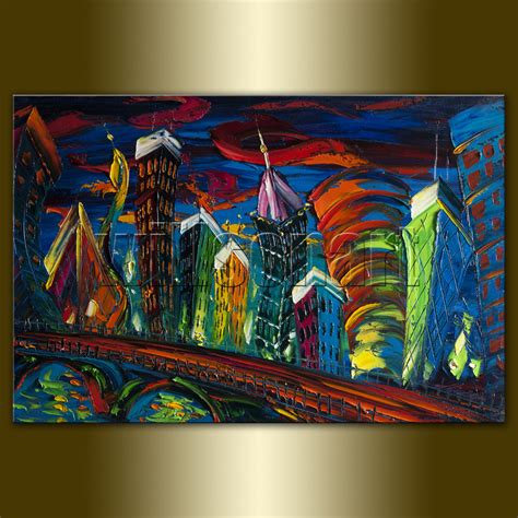 Cityscape Giclee Canvas Print Modern Art From Original Oil Painting By