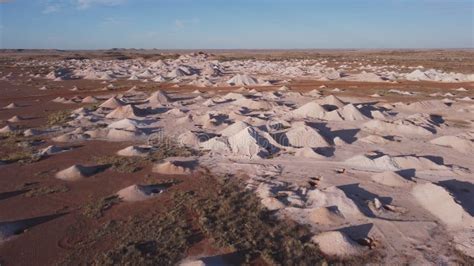 Aerial Shot Flying Over Opal Mine Tailings At Coober Pedy On A Winter