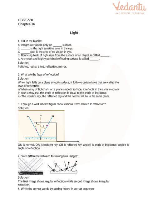 Law Of Reflection Worksheet Worksheets For Kindergarten