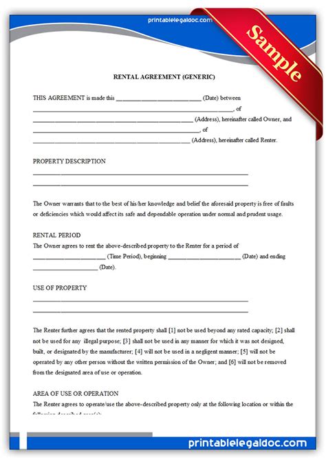 Printable Rental Agreements Forms Printable Forms Free Online