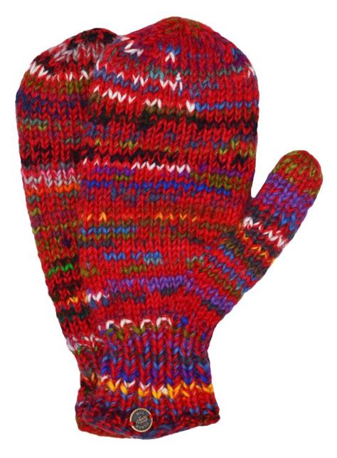 Fully Fleece Lined Pure New Wool Mittens With A Red Base Black Yak