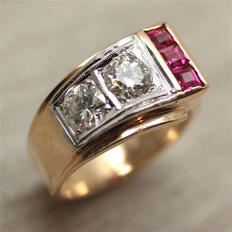 Circa 1930 Art Deco Diamond And Synthetic Ruby Ring Pippin Vintage