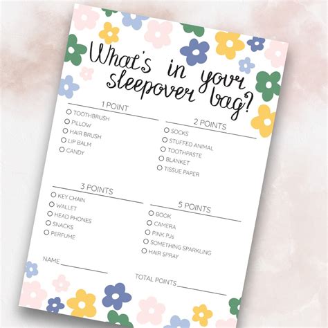 Whats In Your Sleepover Bag Slumber Party Game Girls Birthday Games Sleepover Games Girls