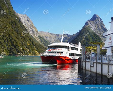 New Zealand Scenic Fjord Landscape Milford Sound Cruise Editorial
