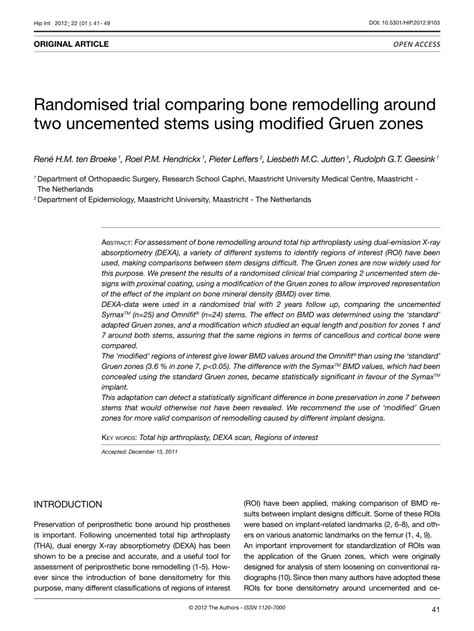 Pdf Randomised Trial Comparing Bone Remodelling Around Two Uncemented
