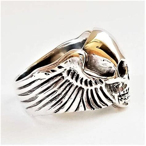 Mens 925 Sterling Silver Ring Skull With Wings Winged Etsy