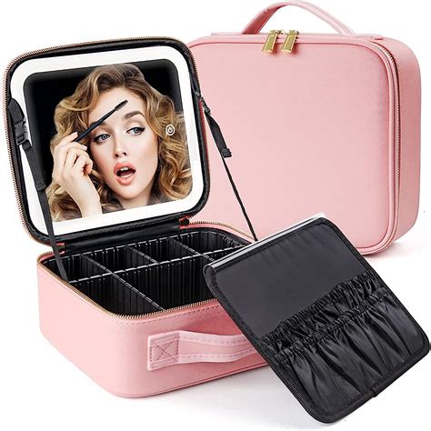 Travel Makeup Bag With Mirror Of Led Lighted Travel Makeup Train Case