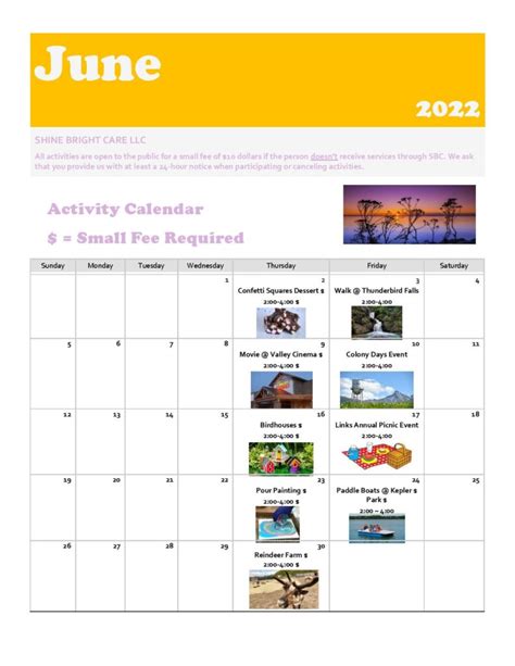 june activity calendar wasilla shine bright care llc