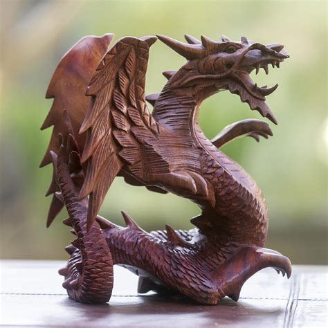 Hand Carved Wood Dragon Sculpture Winged Dragon Novica