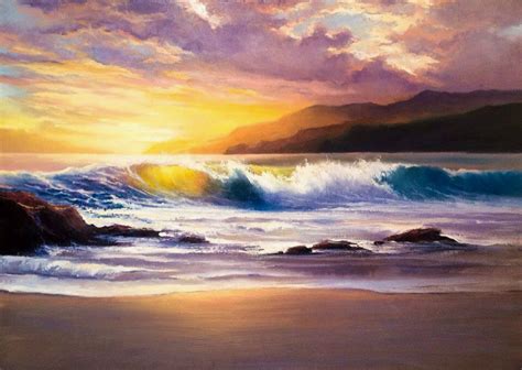 Sunset Sea Wave Artist P Saharova 2015 Seascapes Art Seascape