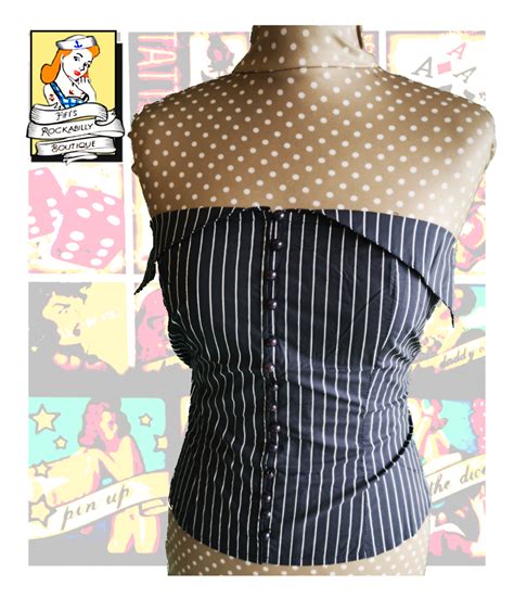 Strapless Pinstripe Navy Pin Up Style Top L Sitetitle