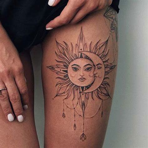 Sun And Moon Thigh Tattoos Best Thigh Tattoos For Women Cute Thigh