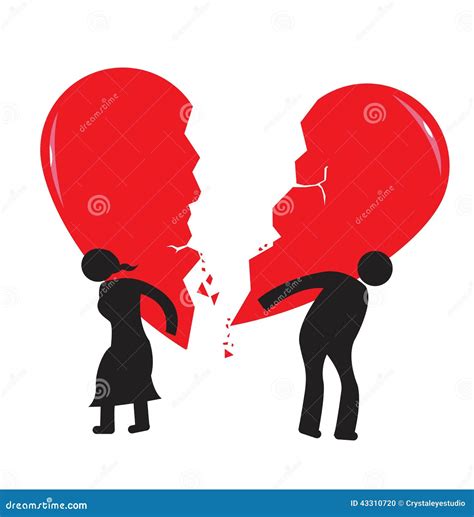 Divorce Heartache Concept Broken Heart Carried By Stick Man And Woman
