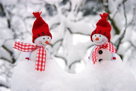 Two Smiling Snowmen Friends In The Snow Stock Photo Image 48228505