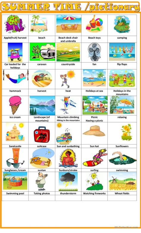 Summerpictionary Pictionary Pictur English Esl Worksheets Pdf And Doc