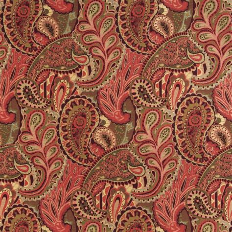 Burgundy And Coral Large Artistic Paisley And Floral Weave Brocade
