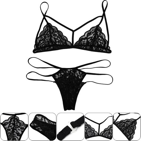 Sexy Lingerie Set Women Erotic Underwear Cross Bandage Bra Panties Sleepwear Floral Sheer Lace