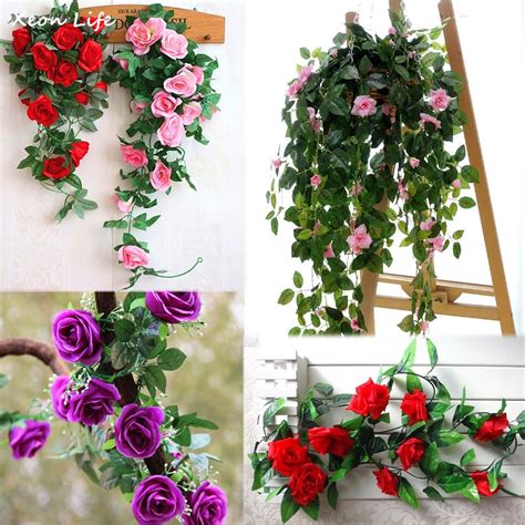 buy artificial fake silk rose flower ivy vine hanging garland wedding decor