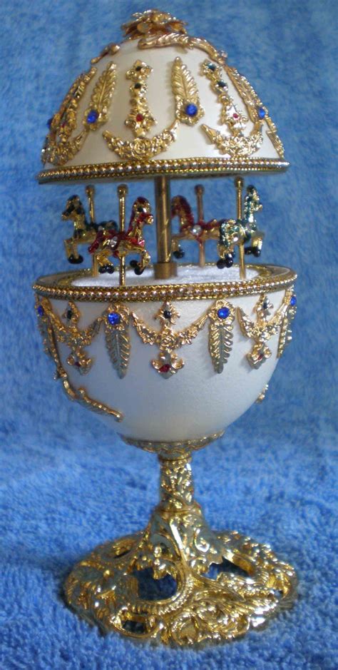 Royal White And Gold Carousel Goose Egg Music Box Music Box Jewelry