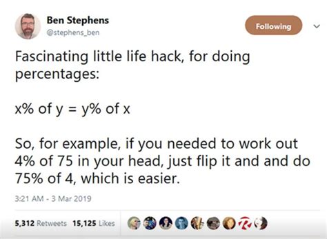 Lifehack: An easy way to work out percentages : lifehacks