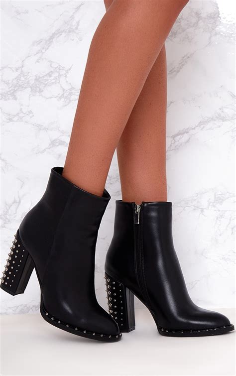 Black Studded Sole Heeled Ankle Boots Footwear Prettylittlething Usa
