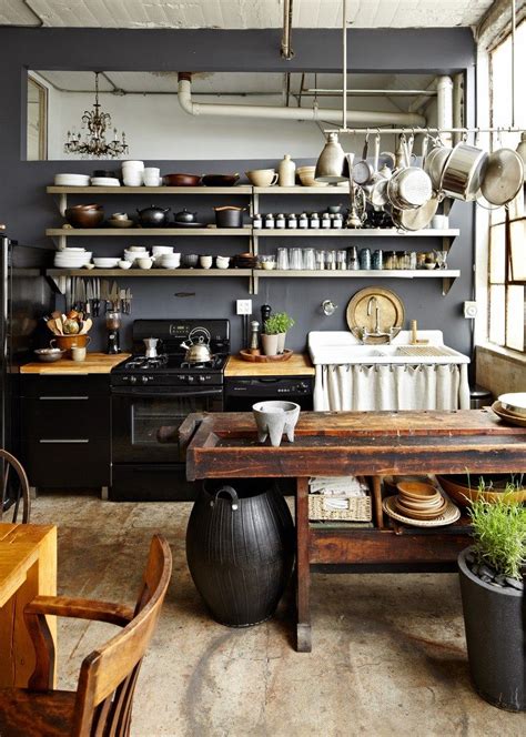Rustic Industrial Kitchen Grays Blacks Whites Natural Wood