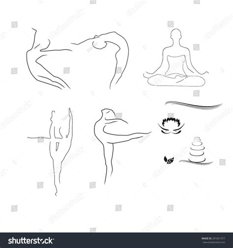 Set Of Decorative Silhouette Women Yoga Pilates Outline Vector Set Of