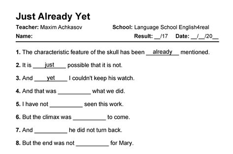 Just Vs Already Vs Yet English Grammar Fill In The Blanks Exercises