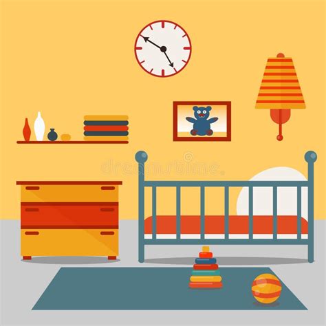 Children Bedroom Interior With Furniture And Set Of Toys Stock Vector