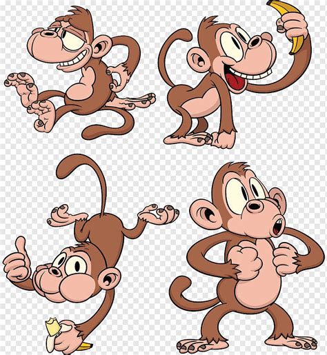 Monkey Cartoon 4 Monkeys Love Mammal Hand Png Pngwing