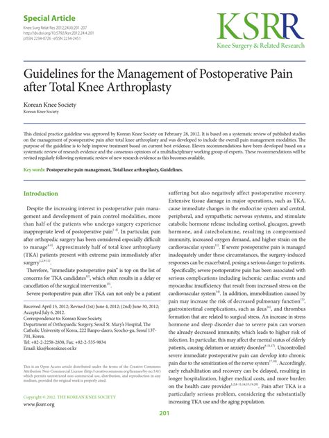 Pdf Guidelines For The Management Of Postoperative Pain After Total Knee Arthroplasty