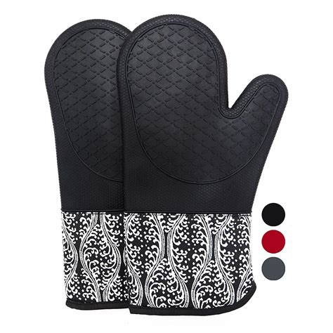 Heat Resistant Silicone Oven Mitts With Quilted Cotton Liningnon Slip