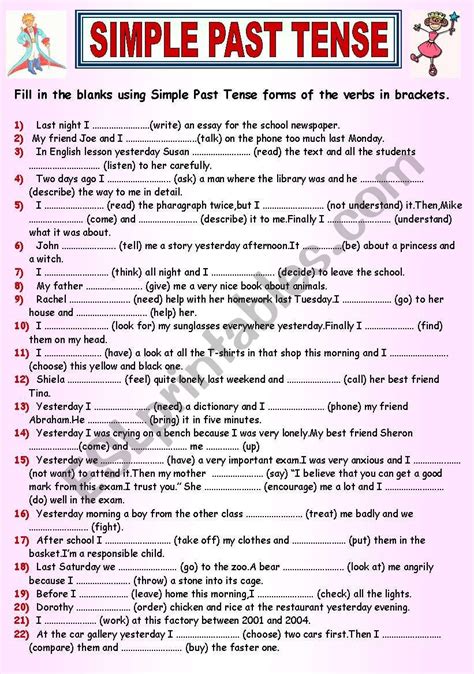 Simple Past Tense Exercises Fill In The Blanks