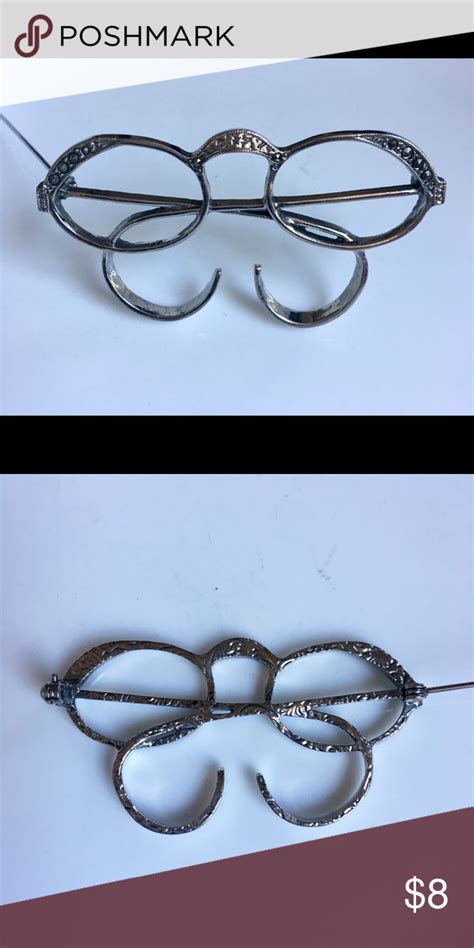 Whimsical Vintage Silver Tone Spectacles Pin Vintage Brooch Jewelry